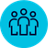 Simple line drawing icon of three people.