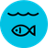 Simple line drawing icon of a fish under water.