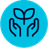 Simple line drawing icon of hands cupping a leaf.